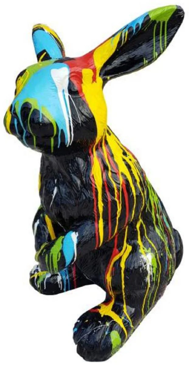 Casa Padrino escultura decorativa de lujo conejo negro / multicolor A. 120 cm - Figura decorativa grande - Figura animal XXL - Escultura decorativa XXL - Esculturas y figuras decorativas XXL de lujo