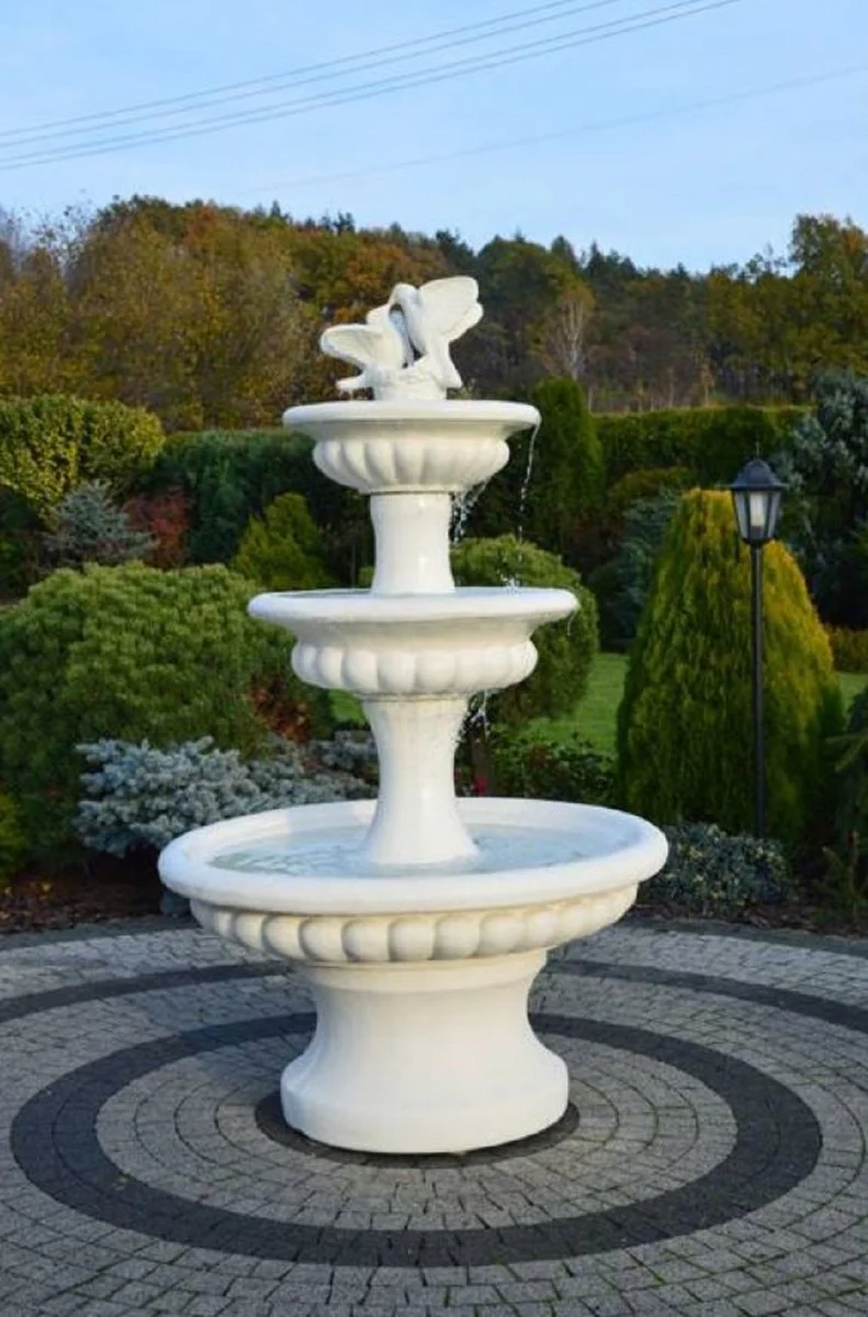 Casa Padrino fuente barroco con 2 palomas decorativas blanco ? 120 x A. 186 cm - Magn¨ªfica fuente de jard¨ªn de estilo barroco - Fuente redonda de piedra para decoraci¨®n de jard¨ªn