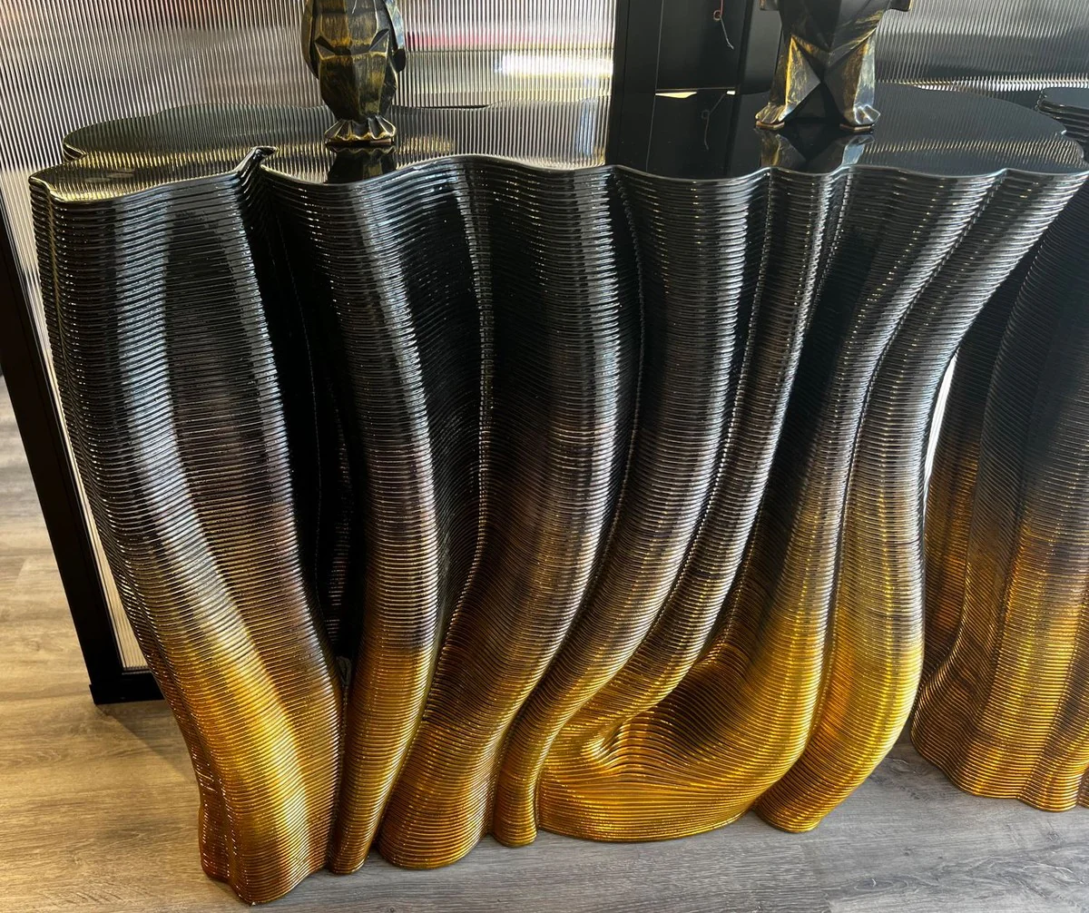 Casa Padrino consola de lujo negro / oro 90 x 36 x A. 90 cm - Mesa consola de madera maciza - Muebles de lujo - Muebles de hotel - Interiores de lujo