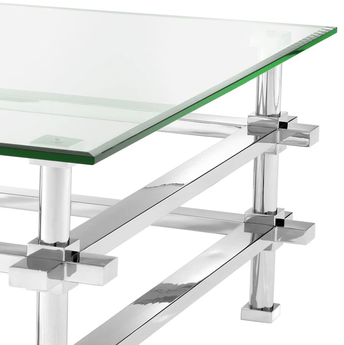 Casa Padrino mesa de centro de lujo plata 100 x 100 x H. 45,5 cm - Mesa de la Sala de Estar de Acero Inoxidable con Tapa de Vidrio