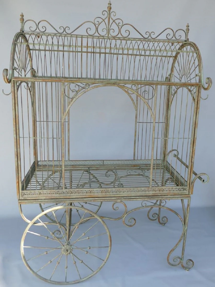 Casa Padrino carrito de flores Art Nouveau verde rústico 140 x 95 x A. 210 cm - Carrito de plantas nostálgico - Accesorios de decoración de jardín y terraza rústicos