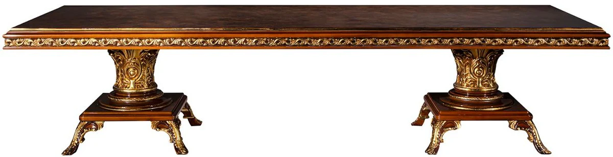 Casa Padrino mesa de comedor barroco de lujo marr¨®n / oro 350 x 120 x A. 80 cm - Mesa de comedor de madera maciza - Muebles de comedor de estilo barroco - Noble y Magn¨ªfica