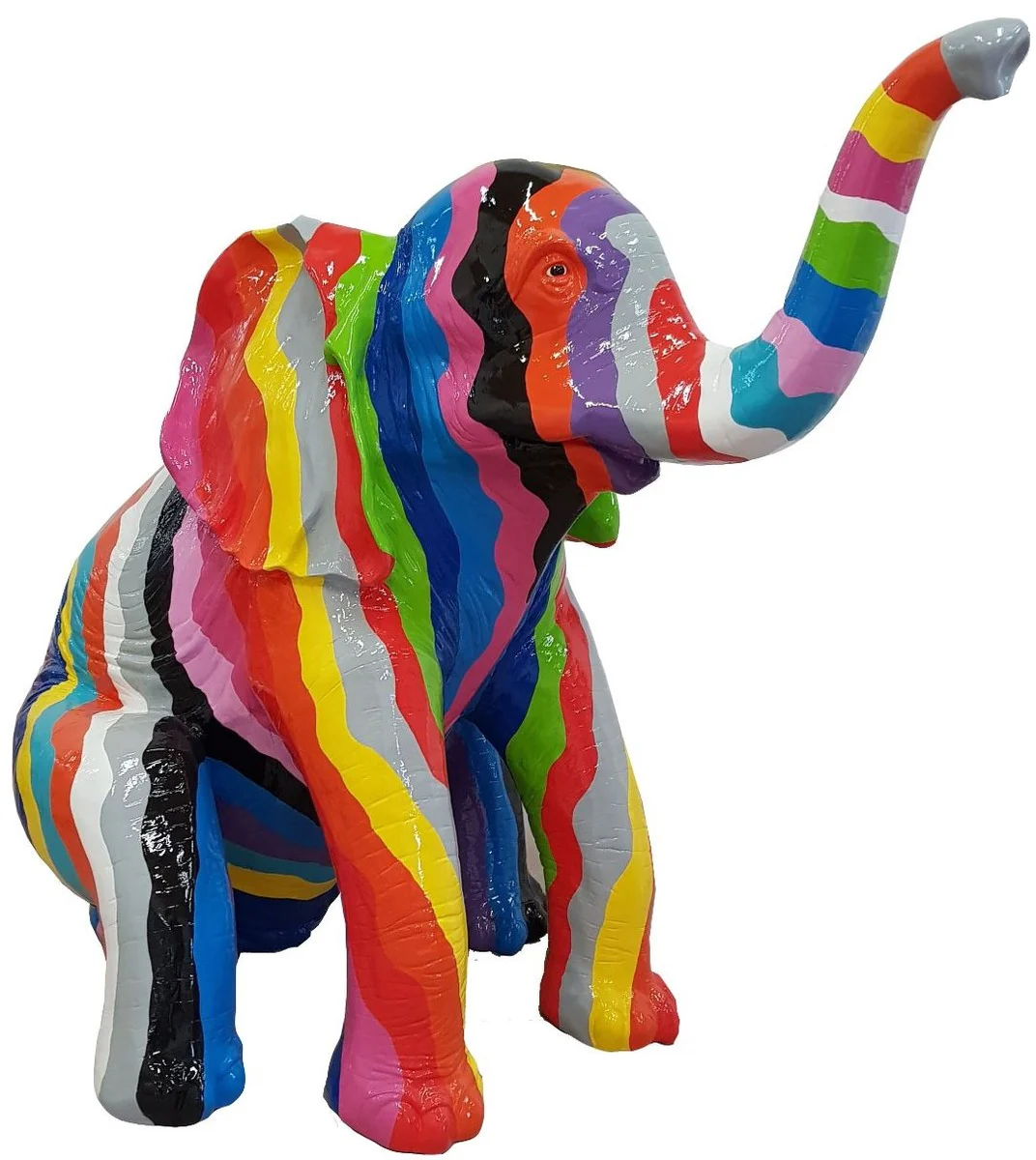 Casa Padrino escultura decorativa de diseño elefante sentado multicolor A. 140 cm - Figura animal decorativa - Enorme Figura de Decoración de Jardín