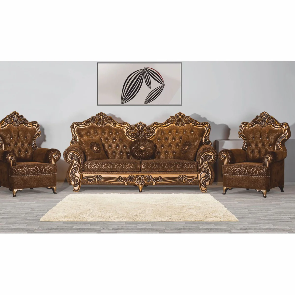 Casa Padrino sill¨®n barroco de lujo con pedrer¨ªa marr¨®n / oro - Muebles de estilo barroco