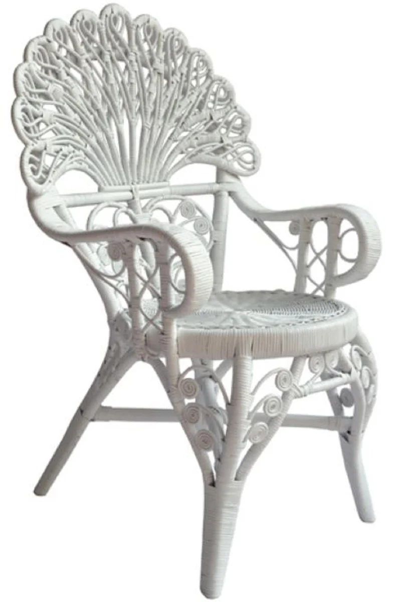 Casa Padrino conjunto de 6 sillas de comedor de rat¨¢n de jard¨ªn de hotel de estilo vintage con reposabrazos blanco A. 95 cm