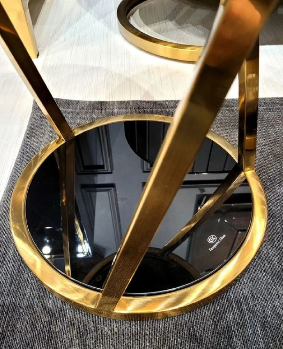 Casa Padrino mesa auxiliar de lujo oro / negro ? 35 x A. 50 cm - Mesa floral redonda de acero inoxidable con tapas de cristal tintado - Muebles de sal¨®n - Muebles de lujo