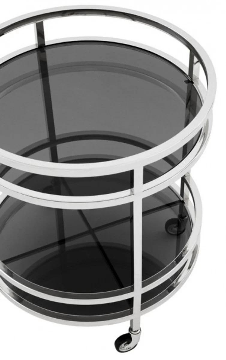 Casa Padrino luxury Bar Trolley trolley round steel plated / black glass - Luxury Hotel & Restaurant Furniture Trolley