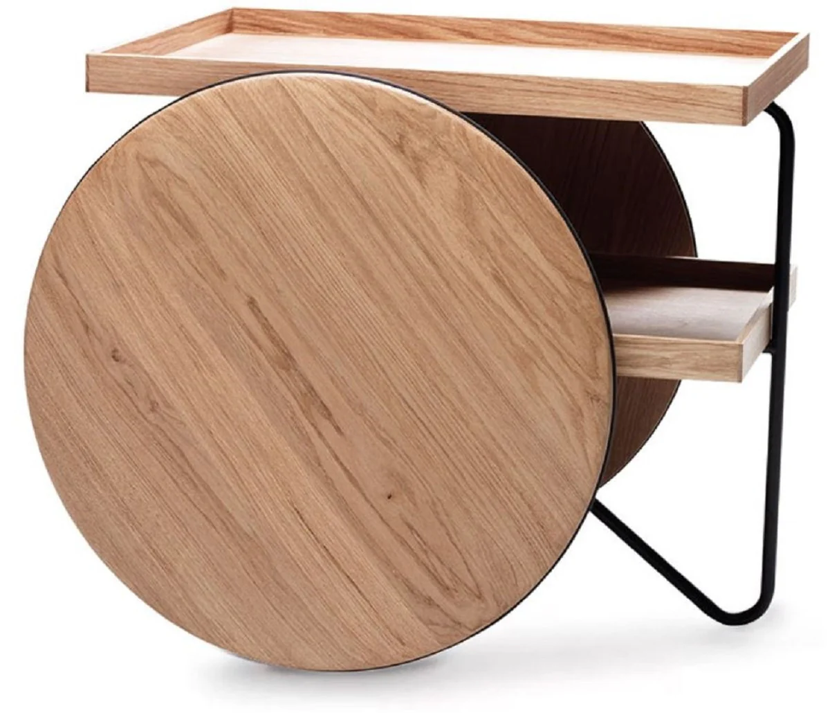 Casa Padrino Mesa Auxiliar de Lujo con Ruedas Natural / Negro - Hecho en Italia