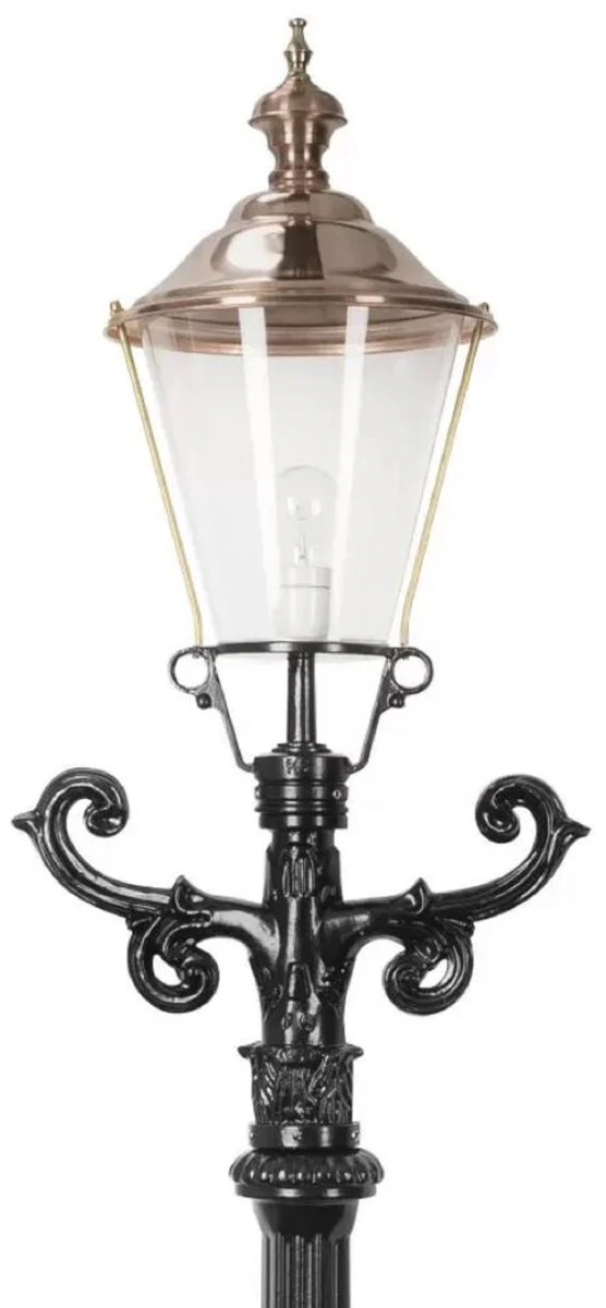 Casa Padrino linterna de jardín Art Nouveau negro / cobre 42 x 29 x A. 170 cm - Lámpara de pie de jardín de aluminio pintado con polvo - Iluminación nostálgica - Luces nostálgicas