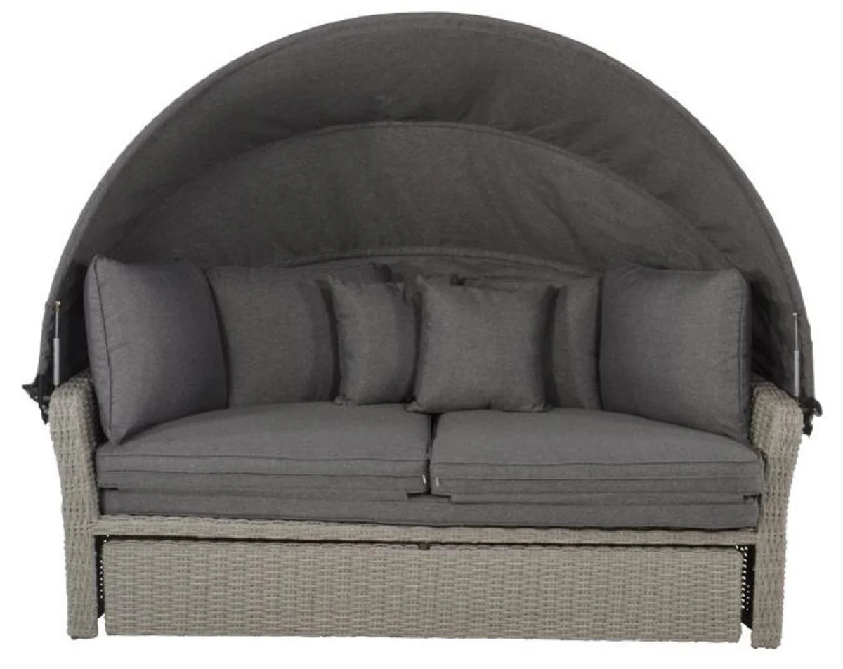 Casa Padrino isla tumbona de lujo gris oscuro / gris 200 x 182 x A. 161 cm - Sofá lounge resistente a la intemperie con toldo - Mobiliario de hotel de terraza de jardín moderno
