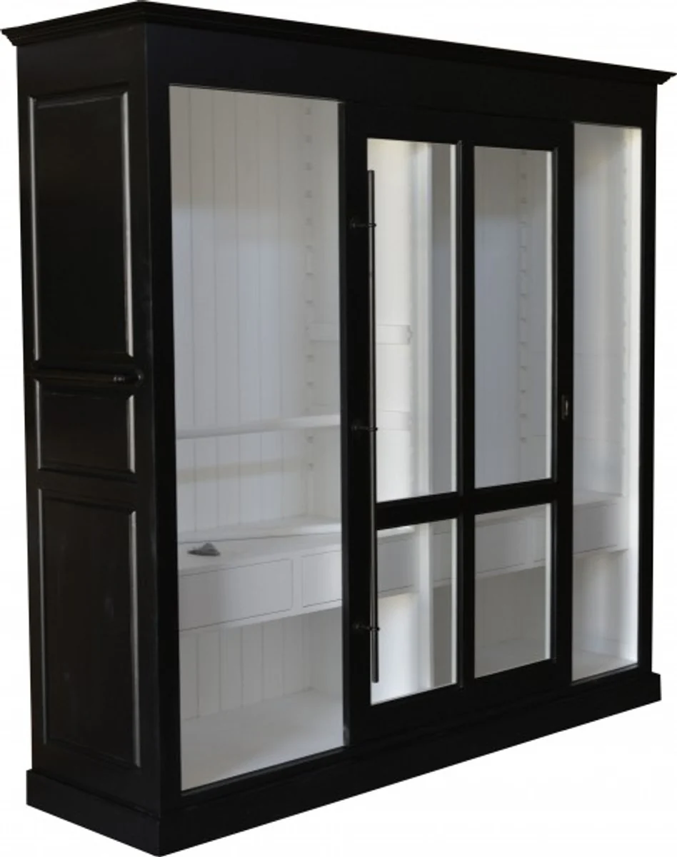 Casa Padrino luxury wardrobe B 226 x H 220 cm haute couture bedroom closet with sliding glass door Black / White - Art Deco Art Nouveau hotel furniture