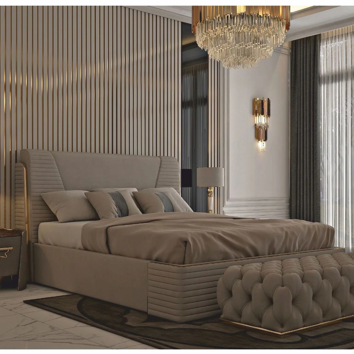 Casa Padrino cama doble de lujo gris / oro - Interior de hotel y dormitorio