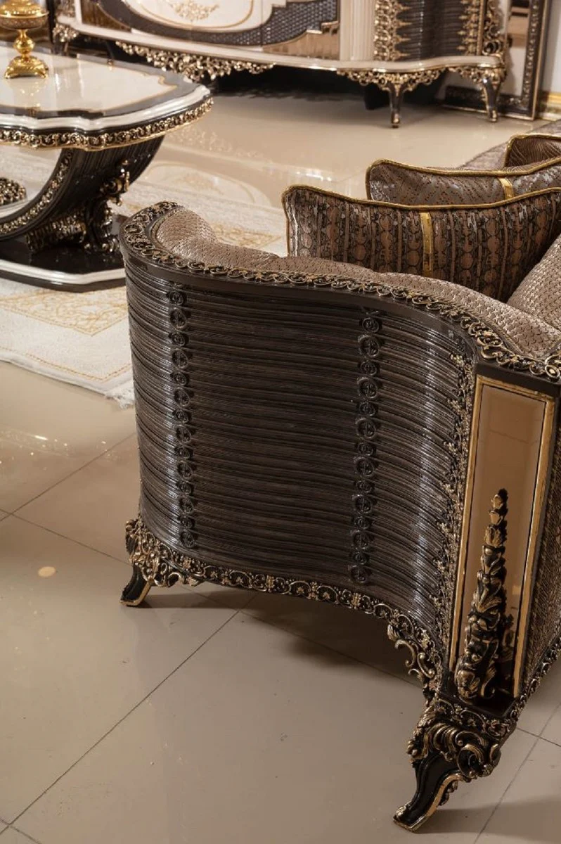 Casa Padrino sof¨¢ barroco de lujo gris / marr¨®n oscuro / oro 282 cm