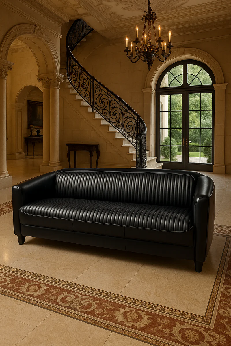 Casa Padrino sof¨¢ de cuero de lujo negro 177 cm - Muebles de cuero genuino