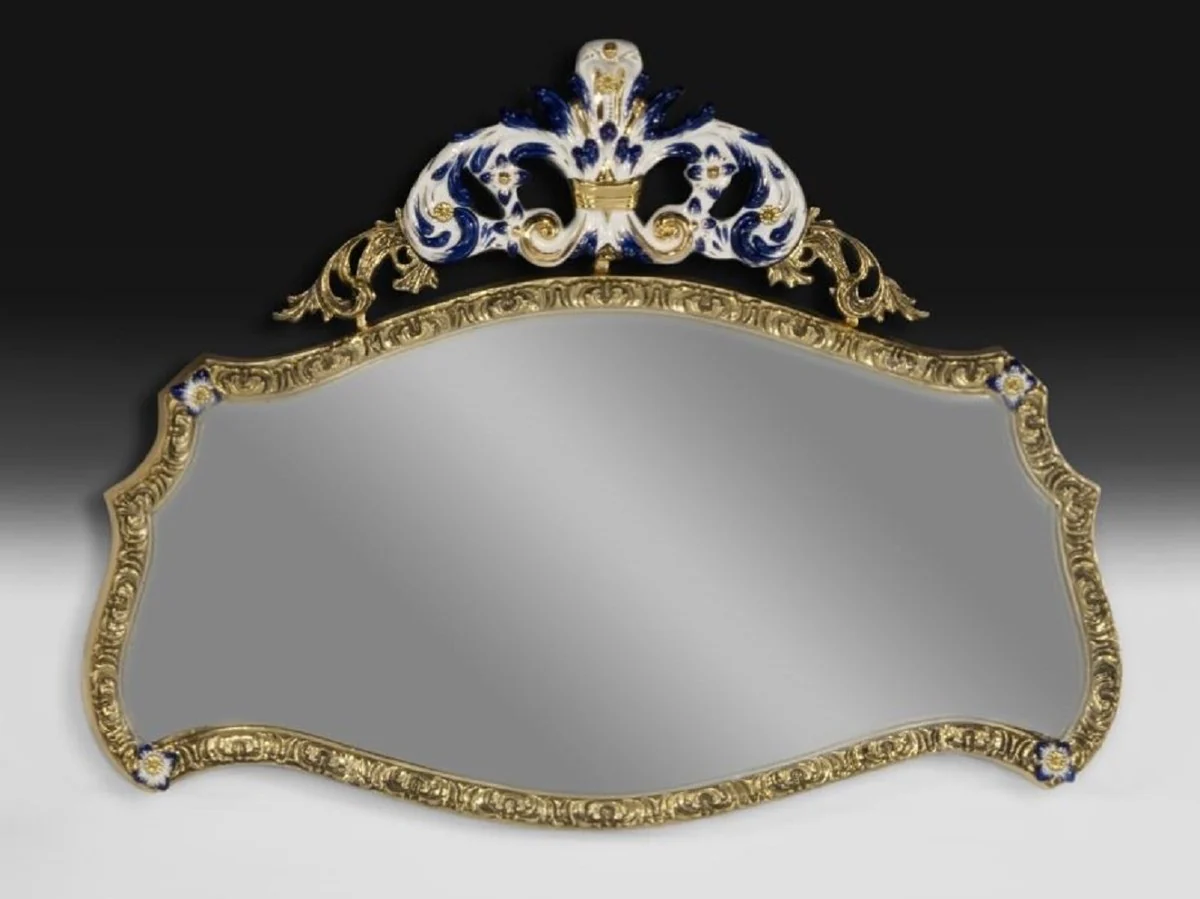 Casa Padrino espejo barroco de lujo de bronce oro / blanco / azul 107 cm - Muebles barrocos