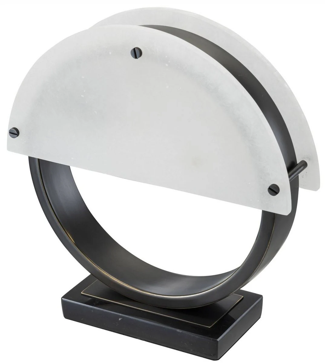 Casa Padrino lámpara de mesa de diseño bronce / alabastro 30 x 10 x A. 30,5 cm - Lámpara de escritorio moderna con base de mármol y 2 pantallas de alabastro semicirculares - Lámparas de Diseño