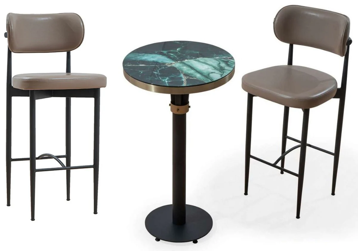 Casa Padrino conjunto de muebles de bar de lujo gris / negro - 1 Mesa de Bar y 2 Sillas de Bar