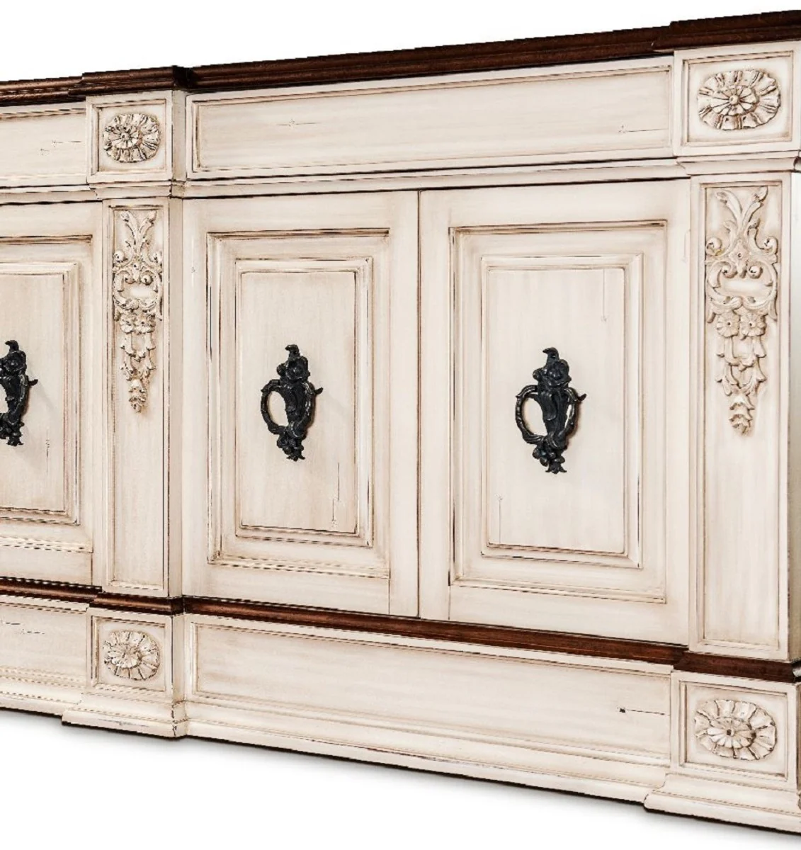 Casa Padrino aparador de estilo vintage de lujo con 4 puertas crema antiguo / marrón oscuro / negro 242,5 x 52 x A. 112 cm - Armario de estilo vintage - Muebles de estilo vintage de lujo