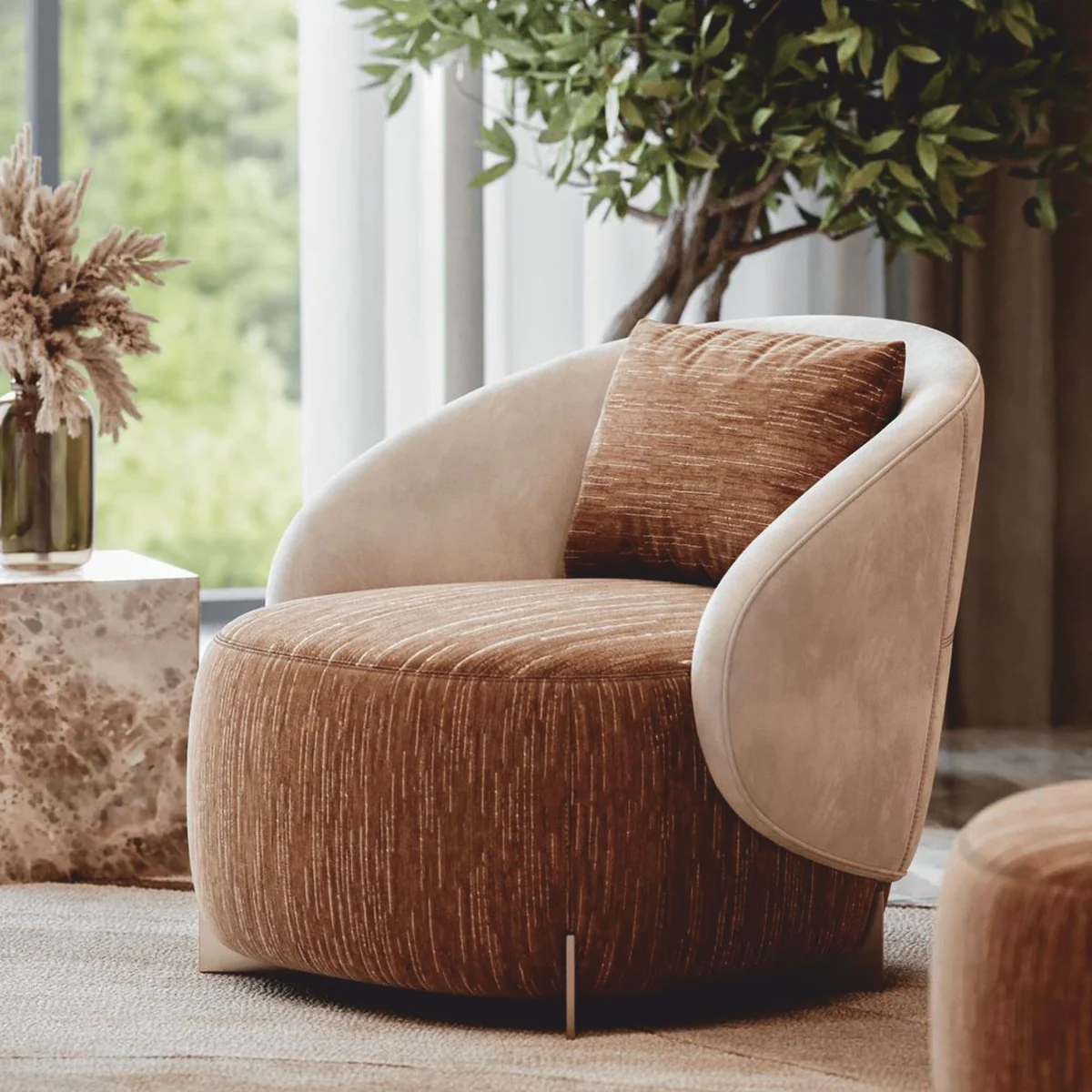 Casa Padrino Sill¨®n de Lujo Marr¨®n / Gris / Lat¨®n - Muebles para Sala de Estar y Hotel