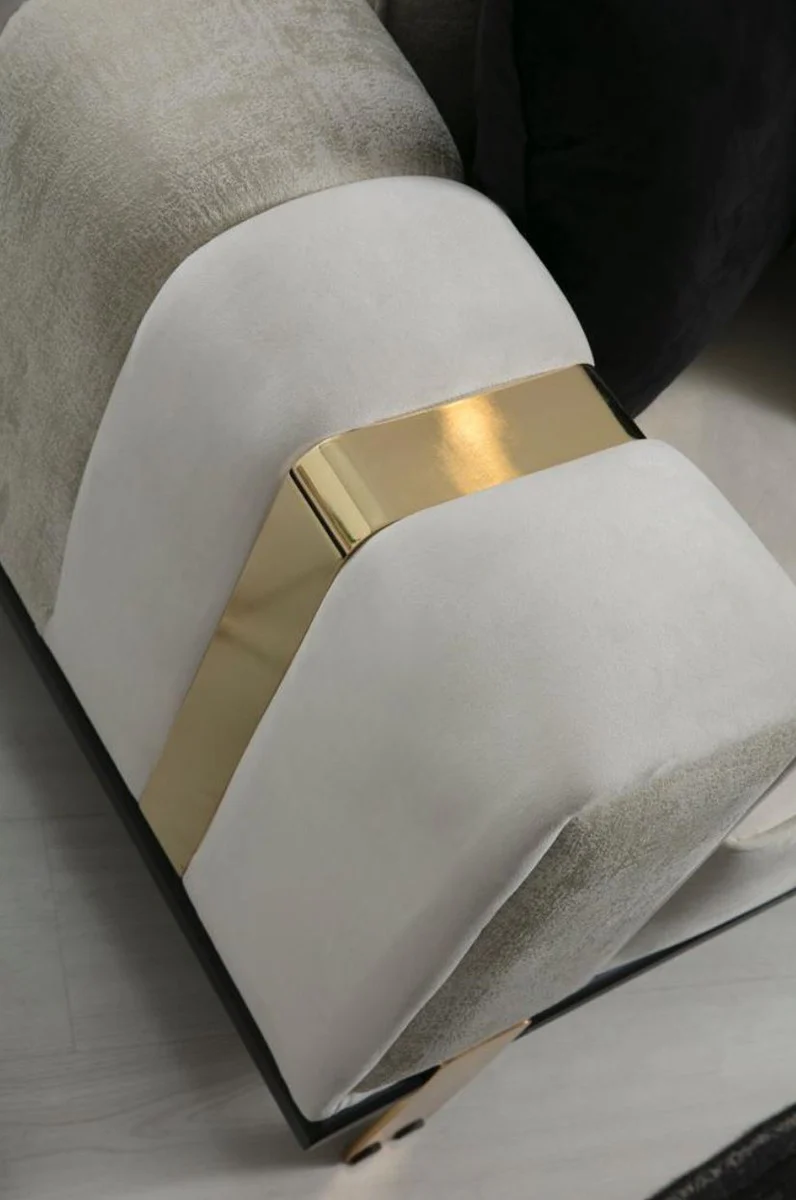 Casa Padrino sof¨¢ de sal¨®n de lujo con respaldo ajustable blanco / gris / oro 223 x 93 x A. 76 cm - Muebles de Sal¨®n - Muebles de Lujo