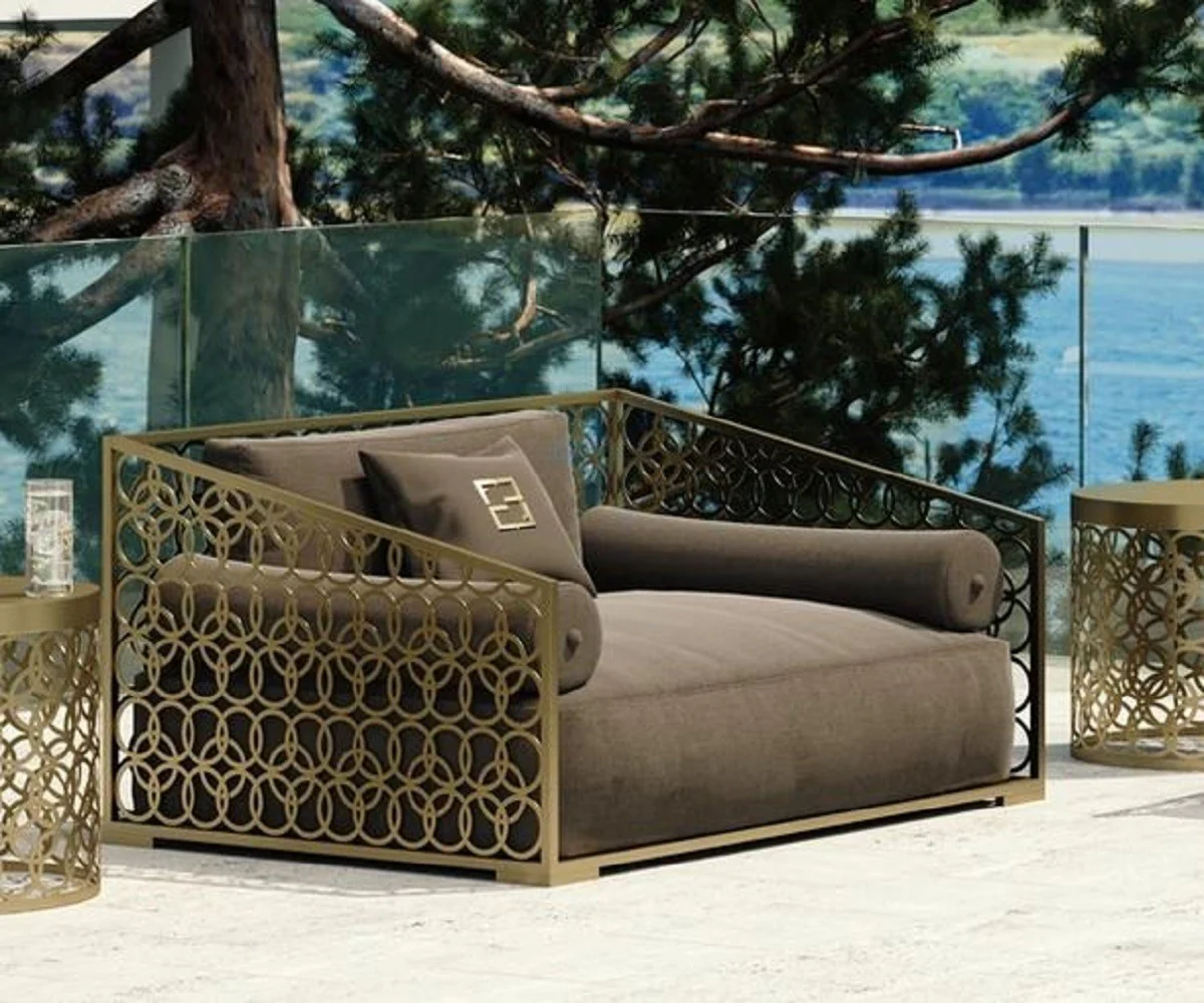 Casa Padrino sillón de lujo marrón / oro 135 x 109 cm - Sillón hecho a mano con cojines - Sillón de salón - Sillón de jardín - Sillón de jardín - Muebles de hotel - Calidad de Lujo
