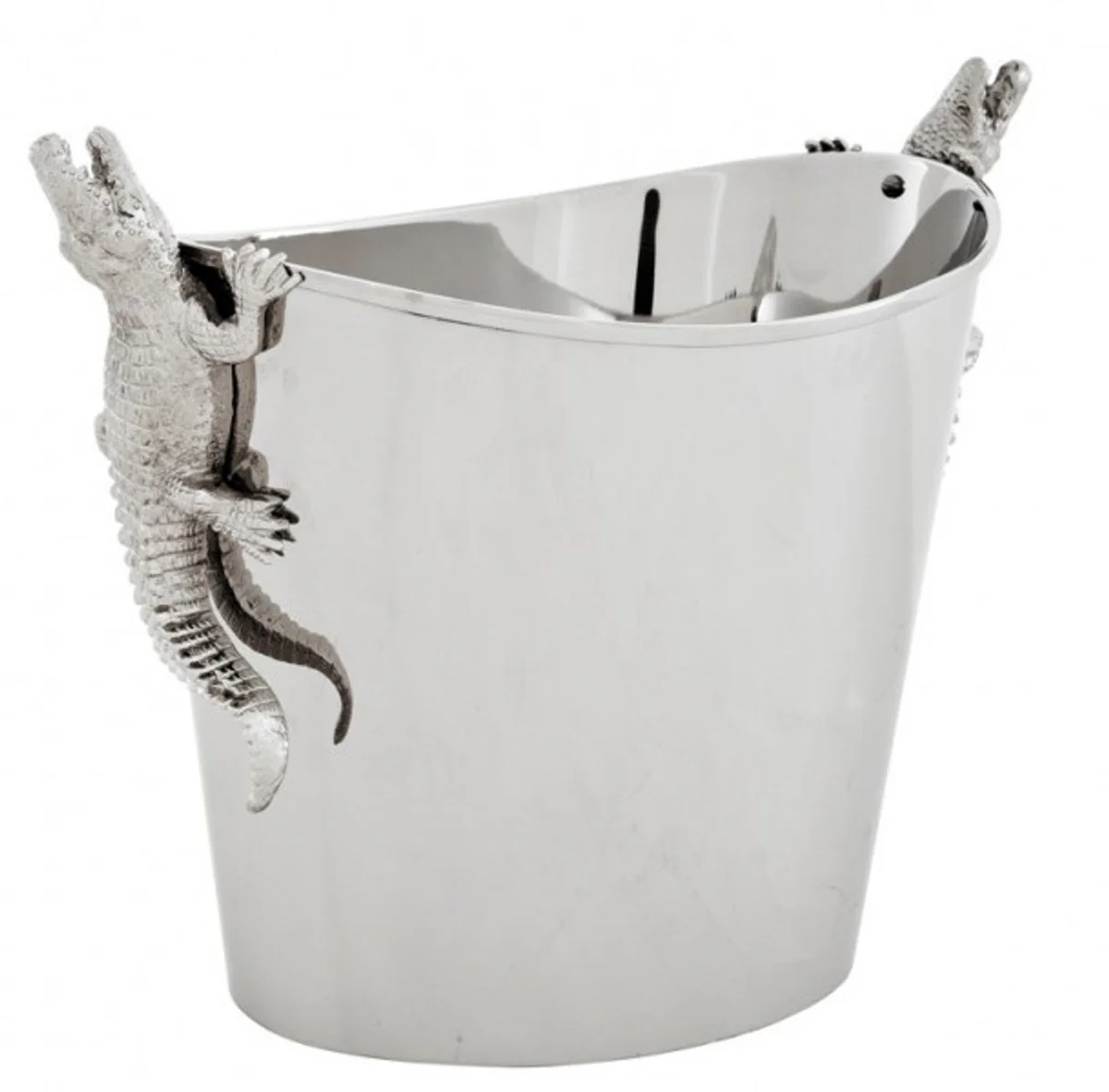 Massive luxury table wine bottle holder wine cooler crocodile Nickel Finish - Casa Padrino Luxury Collection Wine Racks Wine Bottle Cooler Wine Bottle Holder