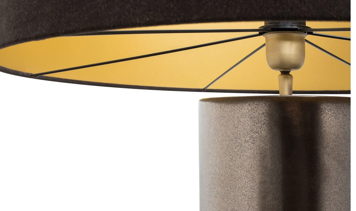 Casa Padrino lámpara de mesa de cerámica de lujo plata / naranja Ø 60 x H. 113 cm - Lámpara de mesa hecha a mano con pantalla de lámpara negra