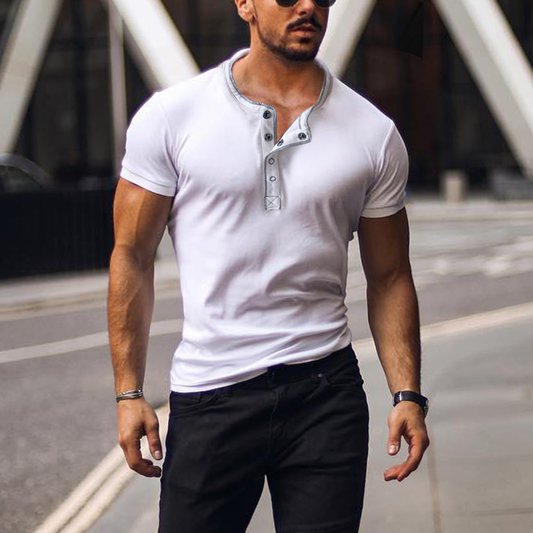 Men's Casual Breathable Vintage Henley Collar Cotton Short Sleeve T-Shirt