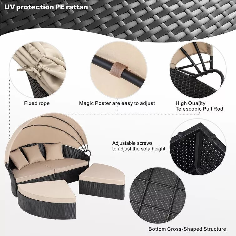 66'' Wide Outdoor Wicker Patio Daybed with Cushions