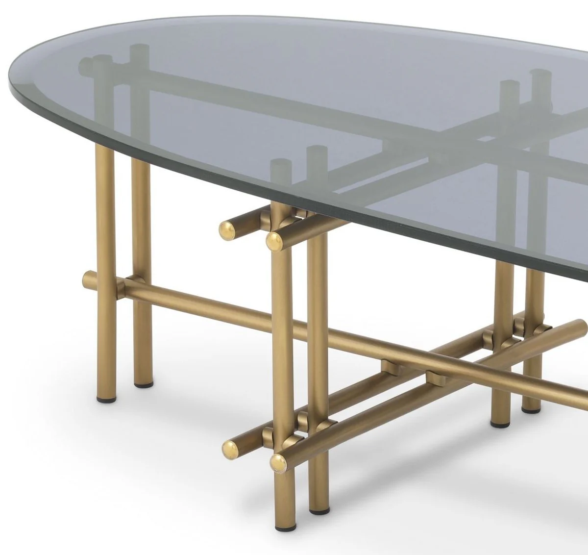 Casa Padrino mesa de centro de lujo lat¨®n / gris 159 x 50 x A. 30 cm - Mesa de sal¨®n de acero inoxidable con tapa de vidrio - Muebles de sal¨®n - Calidad de Lujo