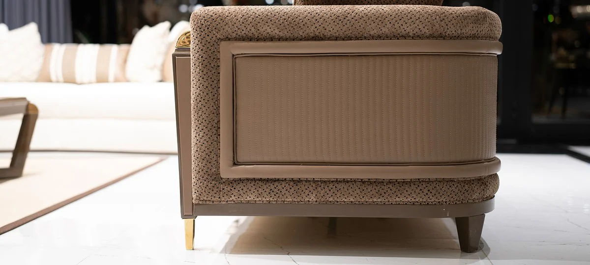 Casa Padrino Sof¨¢ de Lujo Marr¨®n / Oro - Sof¨¢ de Sal¨®n - Sof¨¢ de Hotel - Muebles de Sal¨®n - Muebles de Hotel - Muebles de Lujo