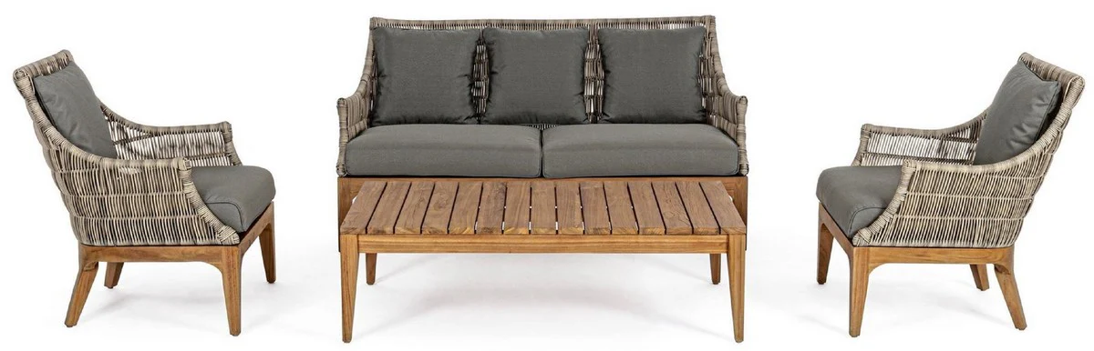 Casa Padrino sofá de jardín de lujo con cojíns gris / natural / marrón 153 x 73 x A. 80,5 cm - Sofá de jardín y terraza resistente a la intemperie - Muebles de Jardín y Terraza