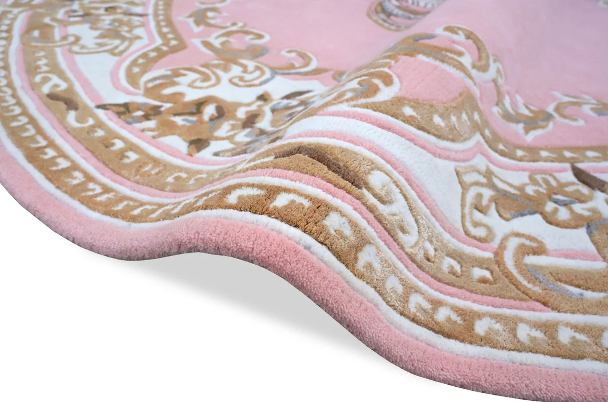 Casa Padrino Alfombra Redonda Barroco de Lujo Rosa / Blanco / Marr¨®n ? 200 cm