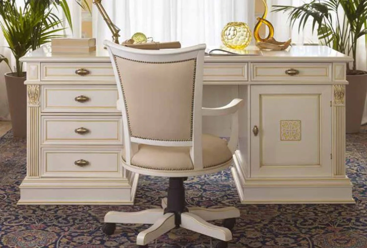 Casa Padrino secretaria de lujo crema antiguo 185 x 90 x H 81 cm mueble de escritorio barroco - mobiliario de oficina de lujo italiano