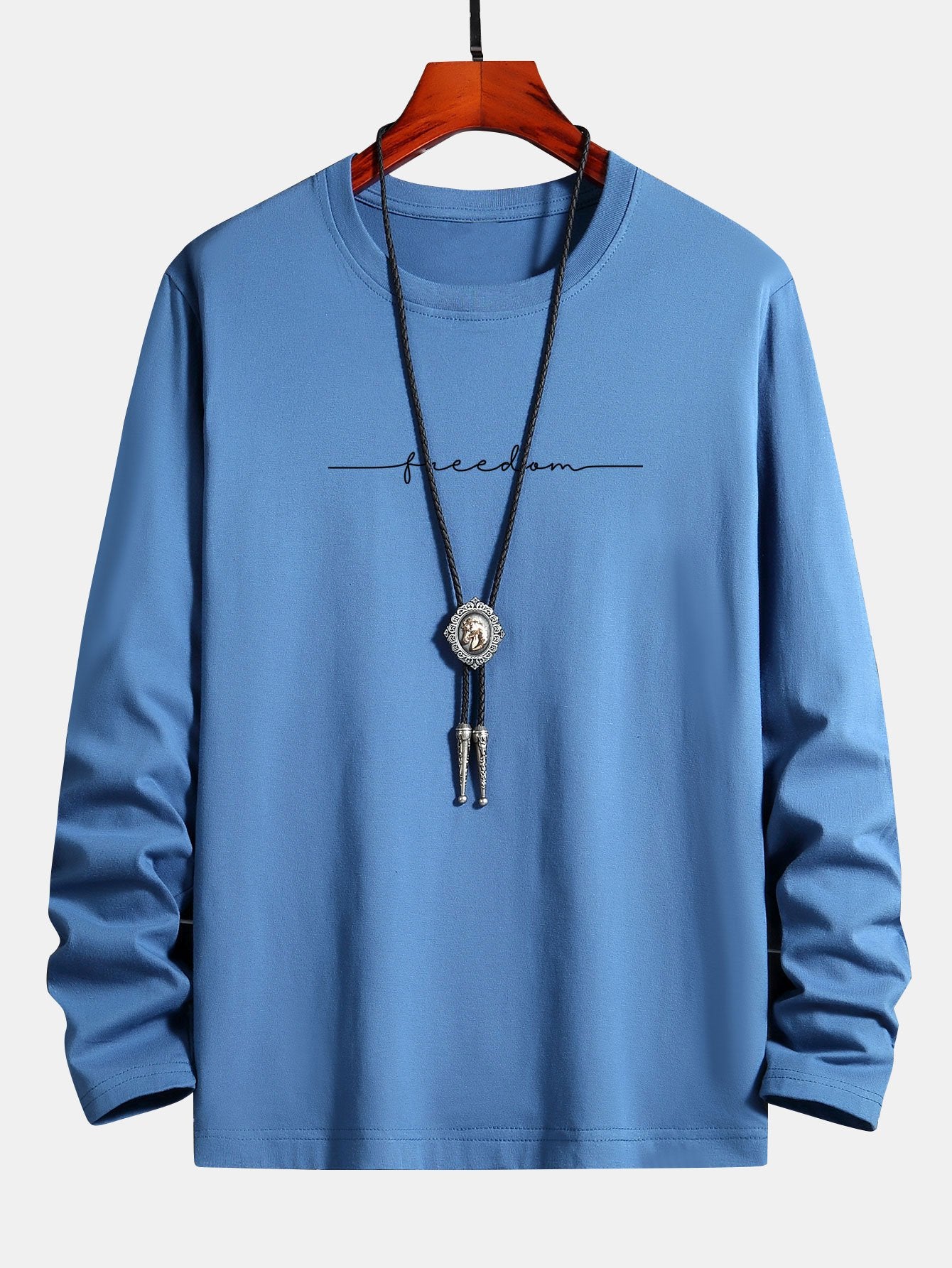 Long Sleeve Freedom Print Cotton T-Shirt