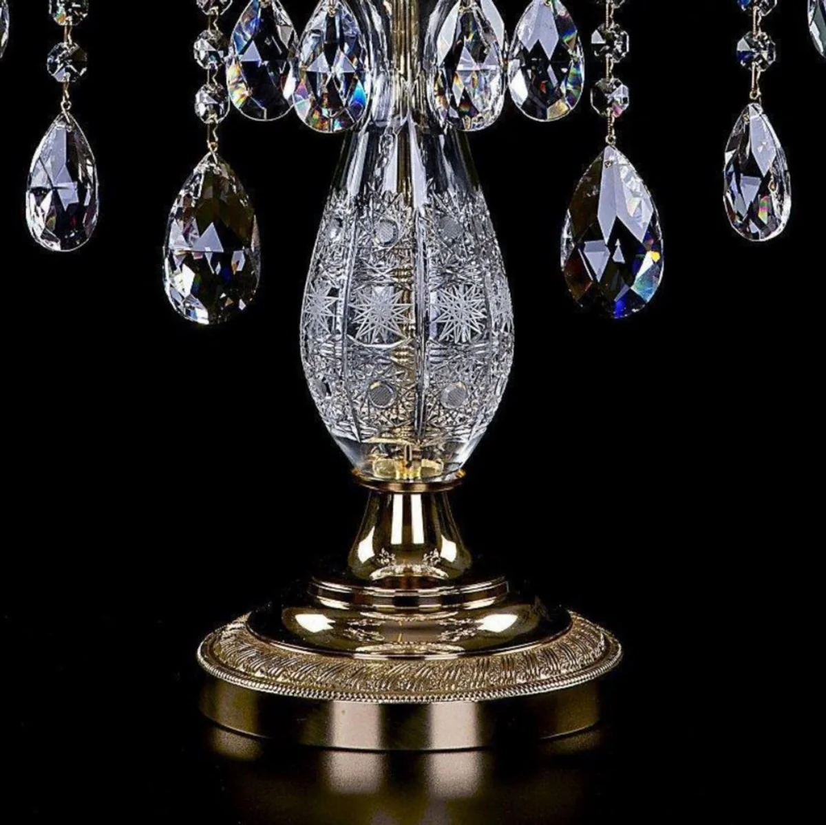 Casa Padrino lámpara de mesa de cristal barroco de lujo oro Ø 45 x A. 59 cm - Magnífica lámpara de escritorio de latón con cristal de Bohemia - Luces de cristal barroco