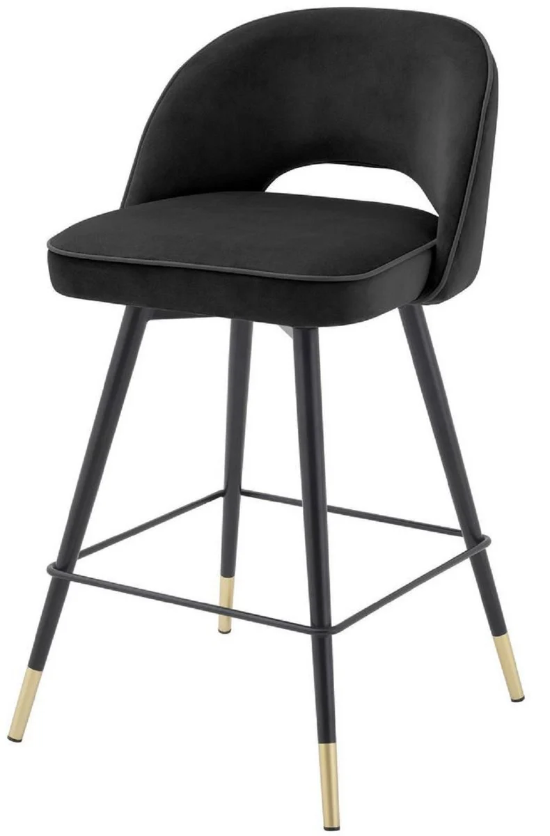 Casa Padrino conjunto de sillas de bar de lujo negro / lat¨®n 51 x 52 x A. 92,5 cm - Taburetes de bar con asiento giratorio y tela de terciopelo noble - Muebles de Bar de Lujo