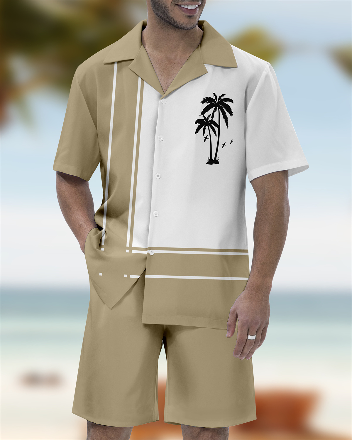 Men's Casual Vacation Hawaiian Cuban Collar Short Sleeve Shirt Set