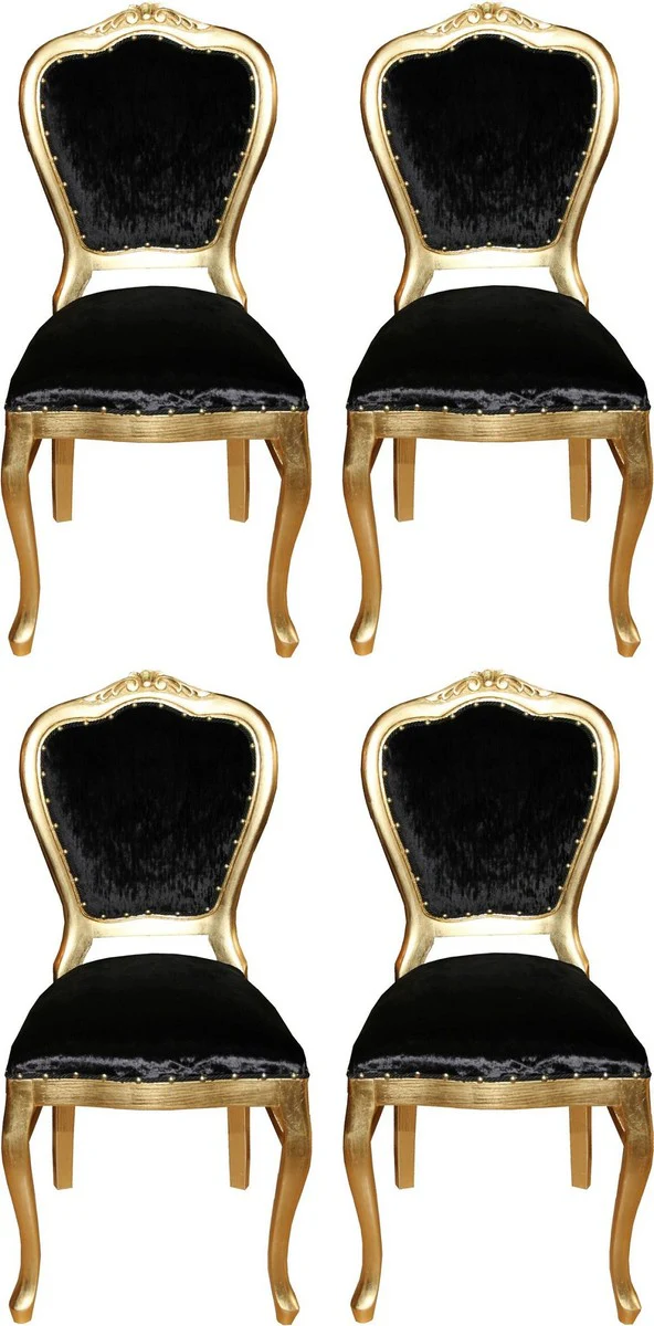Casa Padrino Conjunto de Sillas de Comedor Barroco de Lujo Negro / Oro 45 x 46 x H. 99 cm - 4 Sillas de Comedor Hechas a Mano - Muebles de Comedor Barrocos