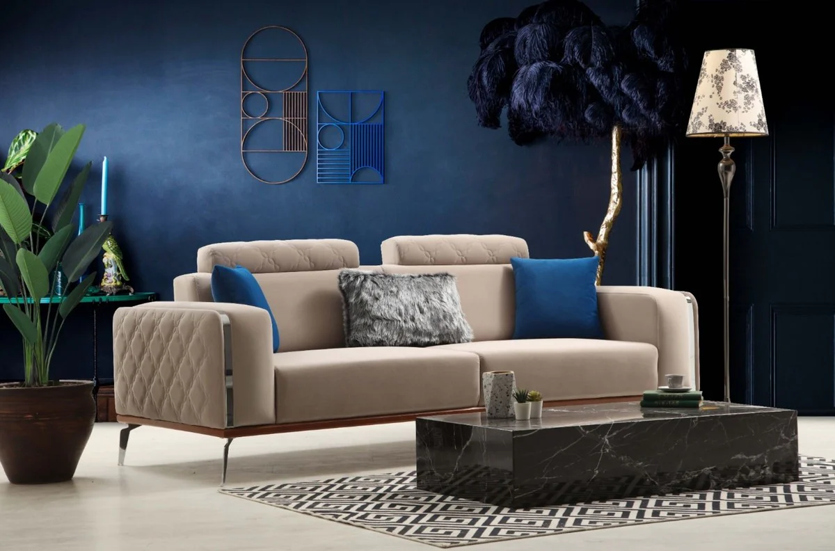 Casa Padrino sof¨¢ de sal¨®n de lujo con respaldo ajustable beige / marr¨®n / plata 225 x 95 x A. 89 cm - Muebles de sal¨®n de lujo