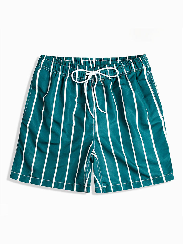 Man Striped Print Swim Shorts