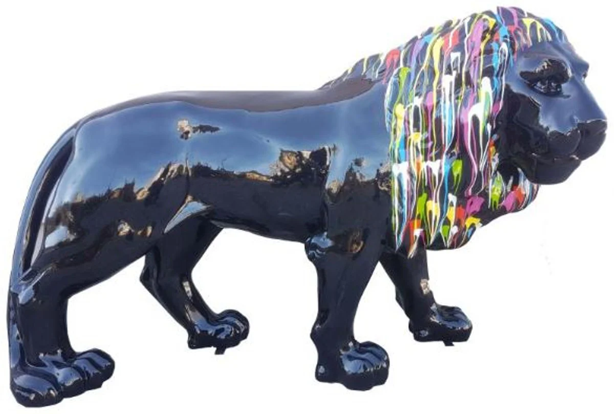 Casa Padrino decoración de diseño león negro / multicolor 190 x 61 x A. 140 cm - Gran escultura de tamaño natural - Decoración de Jardín