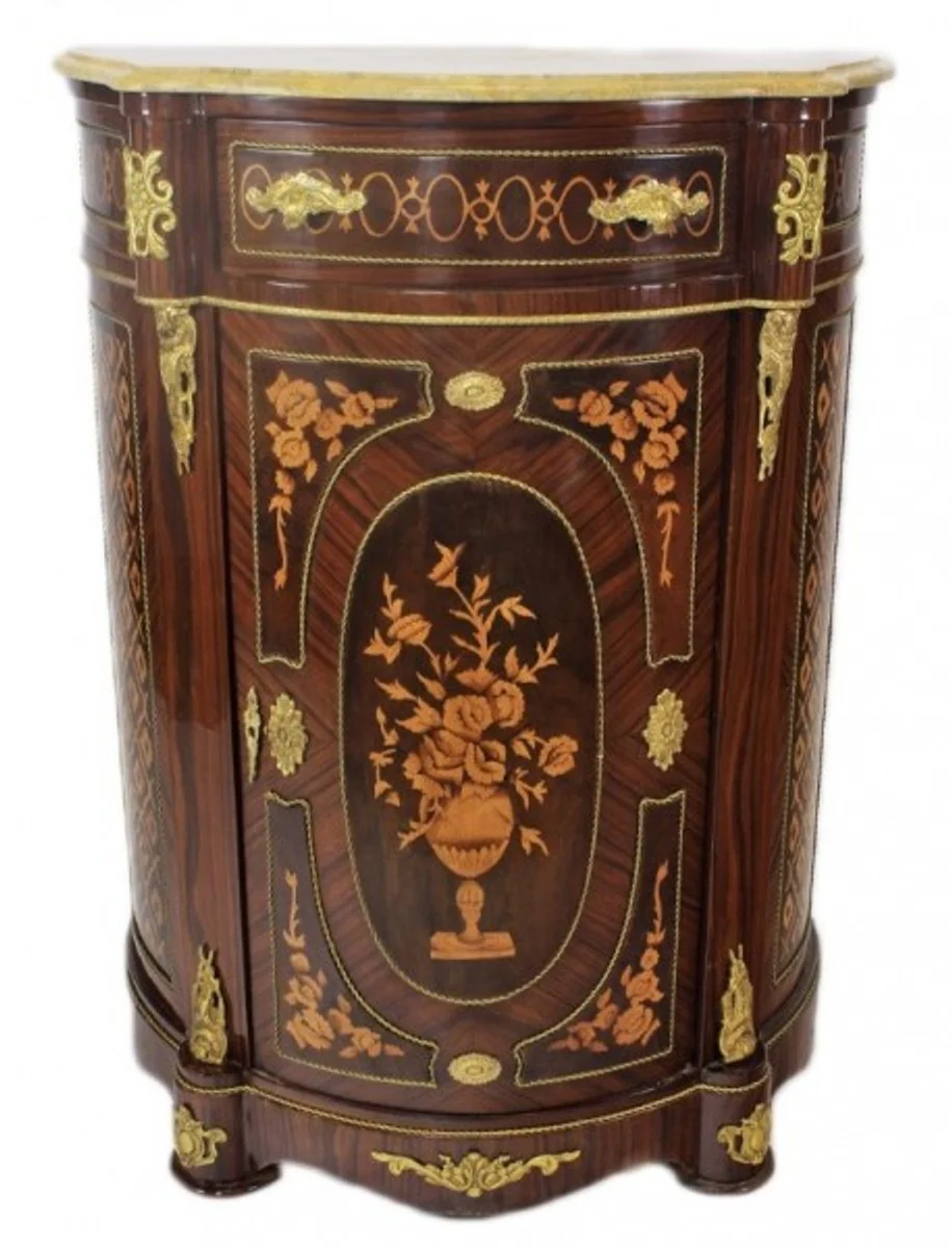 Casa Padrino Empire dressers cabinet with marble top mahogany dark brown inlays - Baroque Furniture Chest