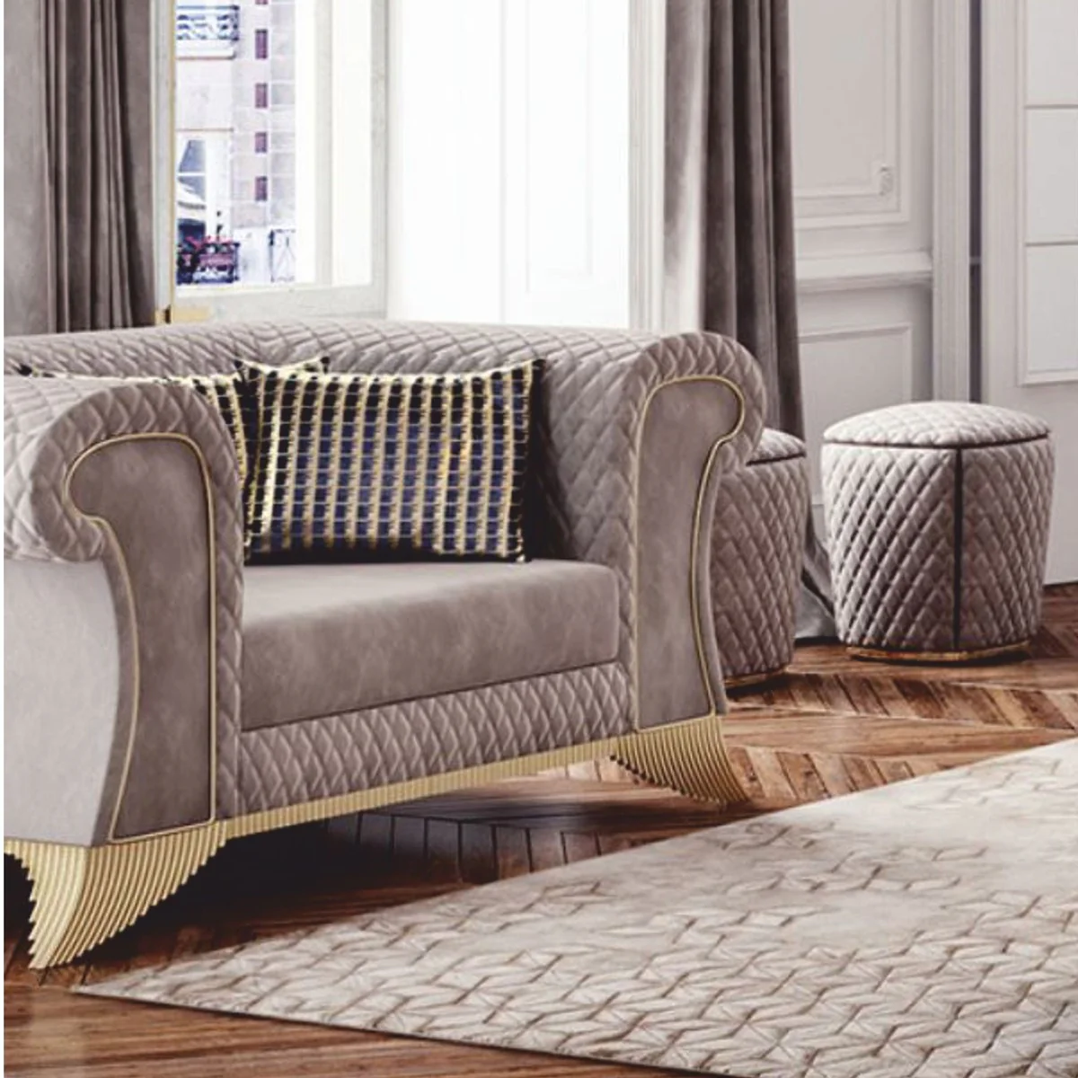 Casa Padrino Sill¨®n Art D¨¦co de Lujo Gris / Oro - Muebles para Sal¨®n y Hotel