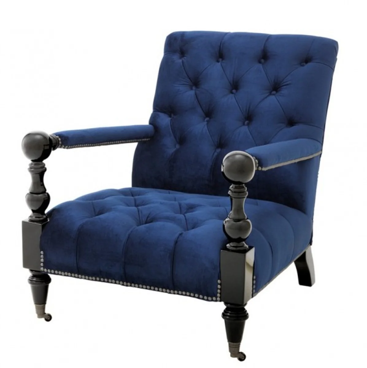 Casa Padrino luxury baroque armchair Royal Blue / Black piano lacquer - lounge chair - Luxury Collection - Art Deco - Belle Epoque