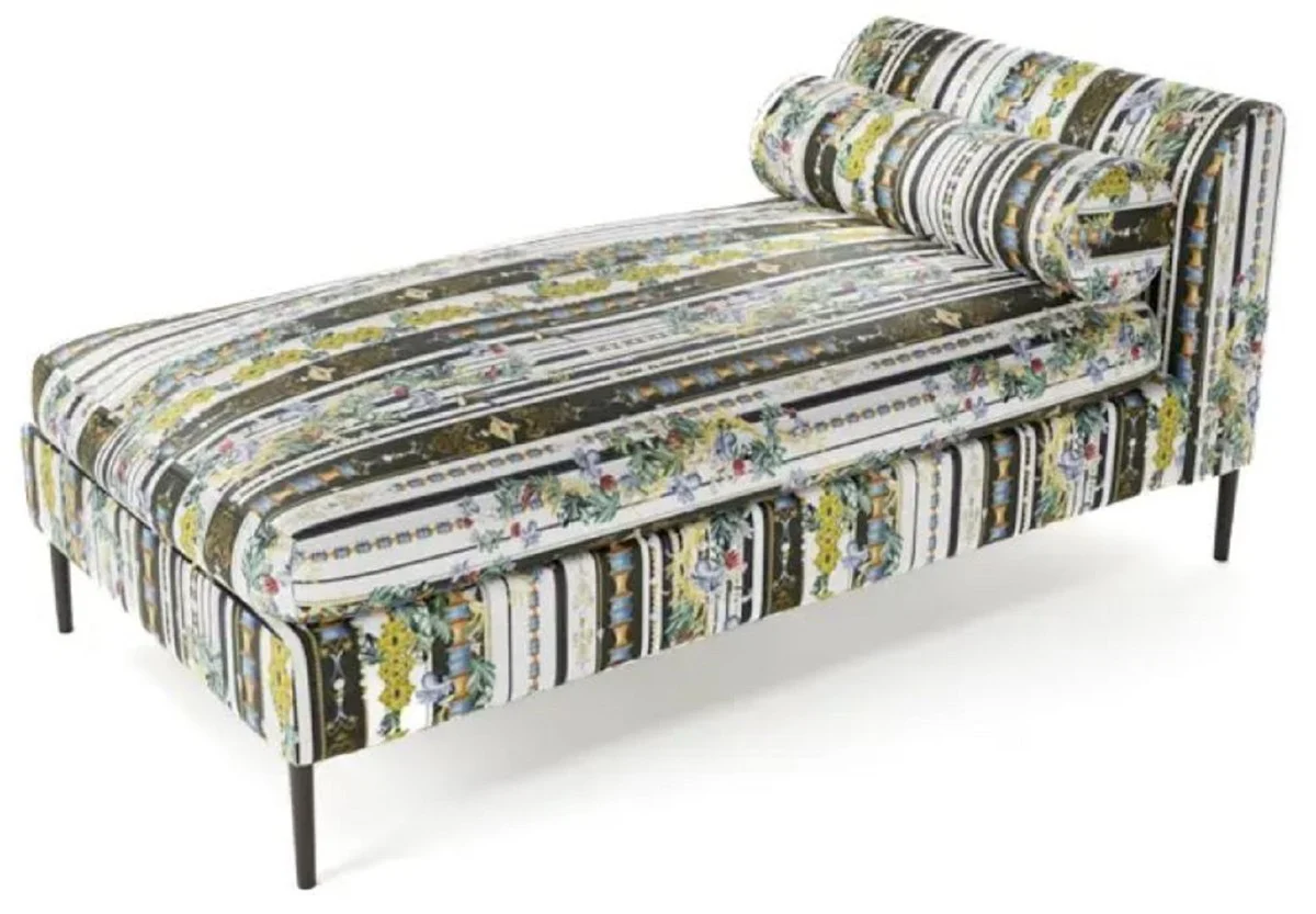 Casa Padrino Chaise Longue de Lujo con Rayas Multicolor / Negro 84 x 164 x A. 80 cm - Sal¨®n Reclinable - Recamier - Muebles de Sal¨®n - Muebles de Lujo