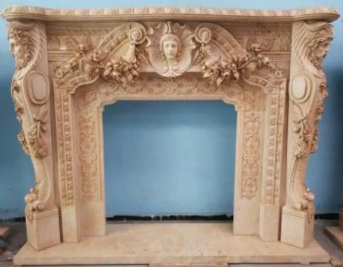 Casa Padrino marco de chimenea barroco de lujo beige 257 x 55 x A. 205 cm - Magn¨ªfico marco de chimenea de m¨¢rmol de alta calidad - Muebles Barrocos