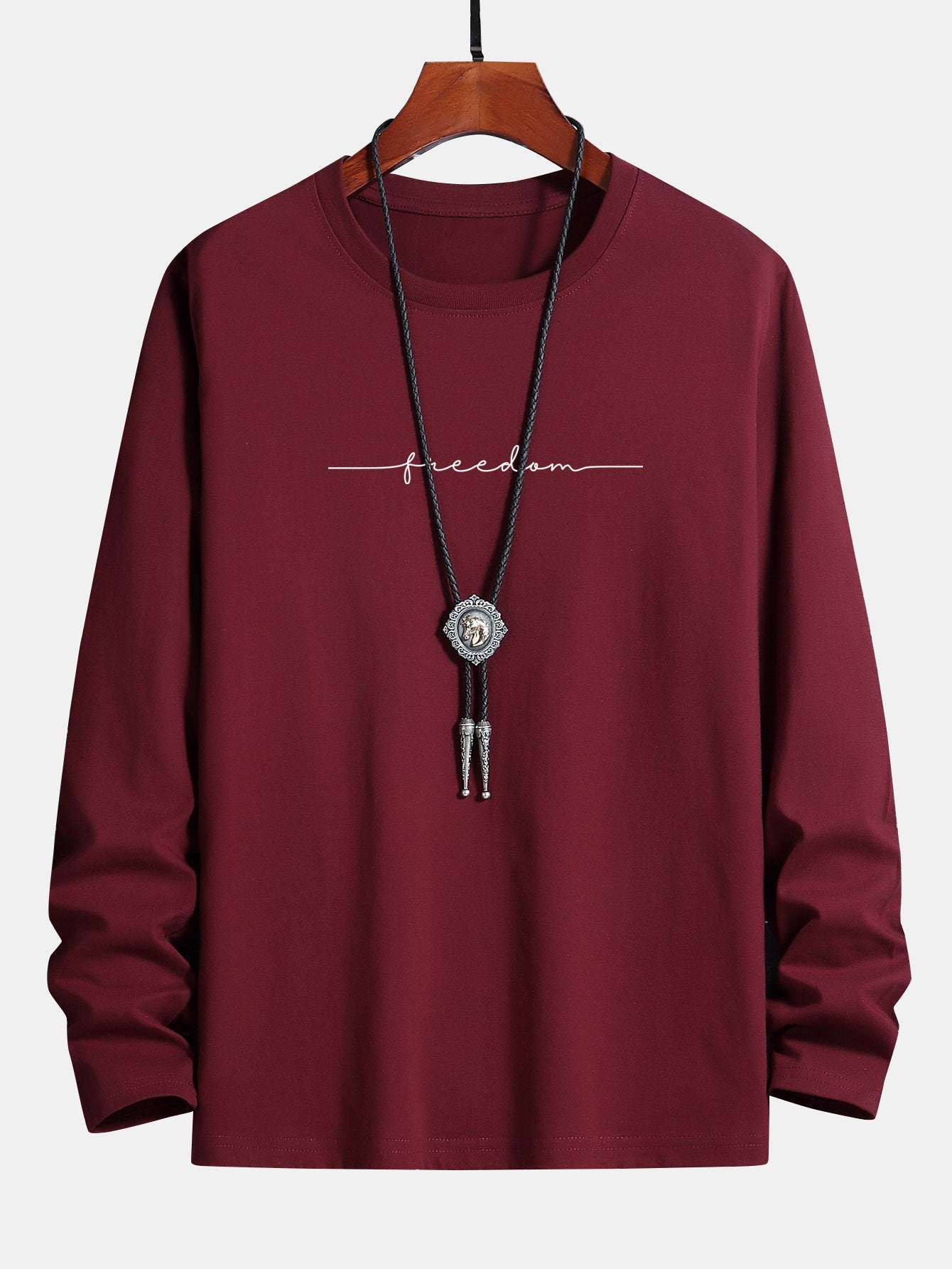 Long Sleeve Freedom Print Cotton T-Shirt