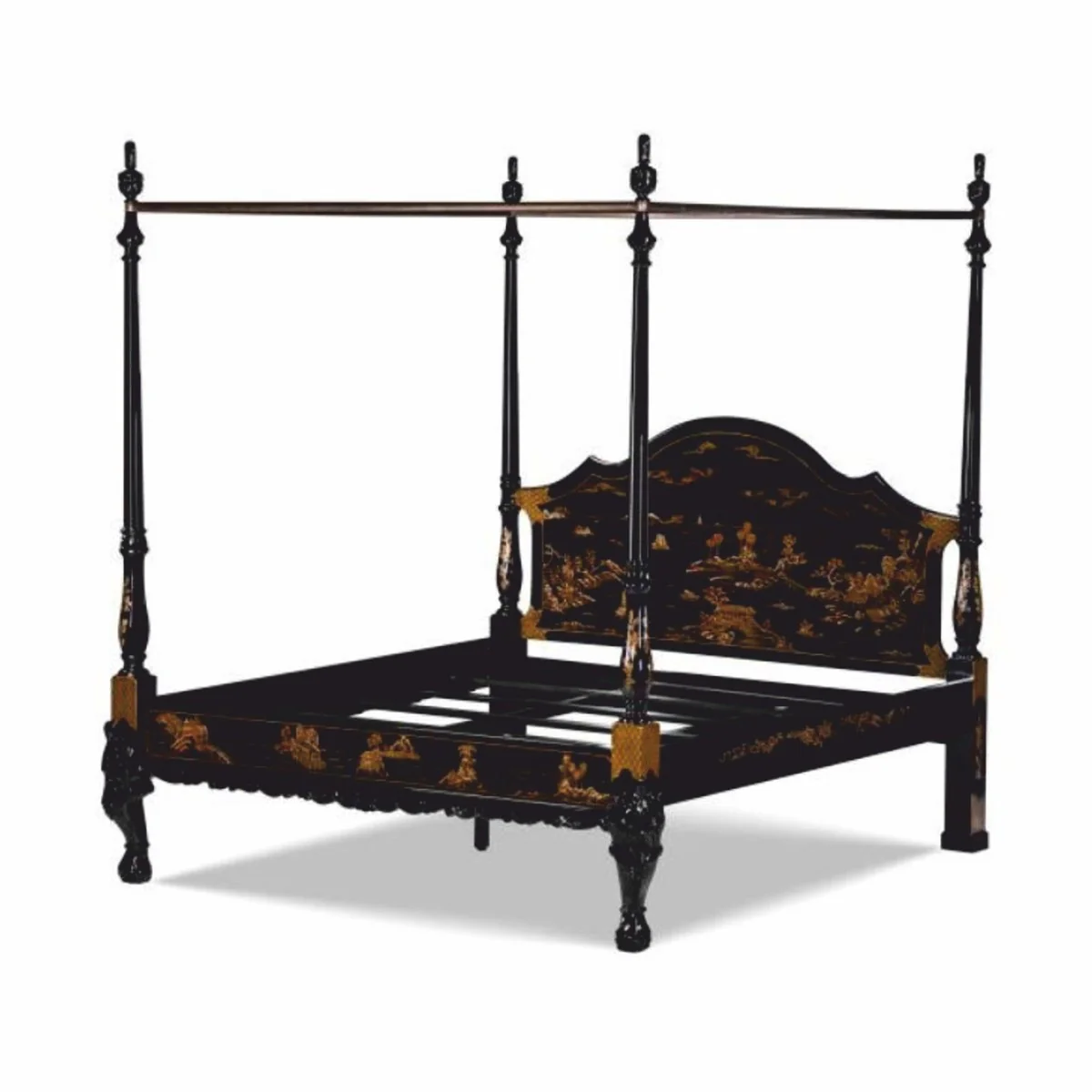 Casa Padrino cama con dosel de estilo chino barroco de lujo negro / oro - Muebles de dormitorio