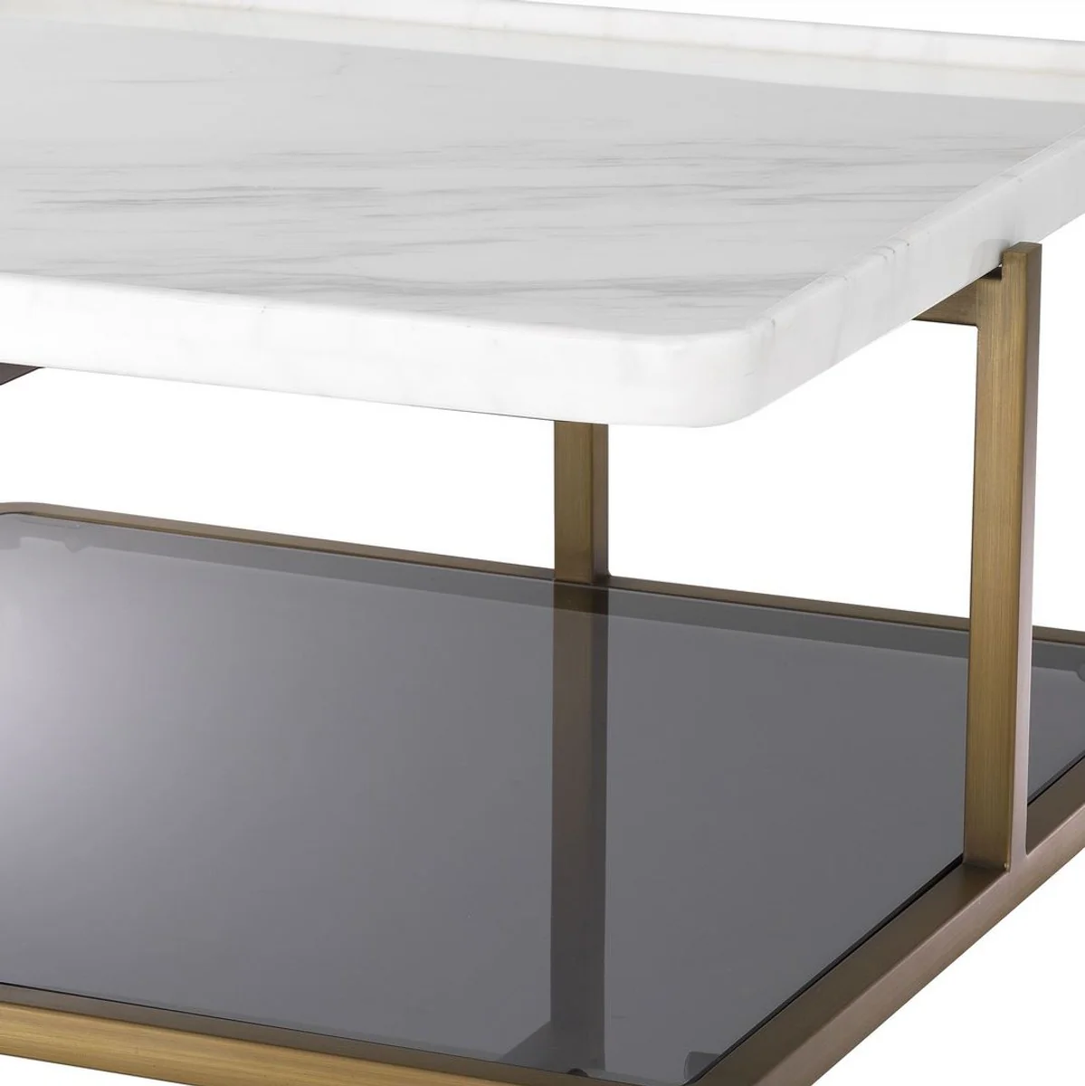 Casa Padrino mesa de centro de lujo lat¨®n / blanco / gris 58 x 58 x A. 27,5 cm - Mesa de sal¨®n moderna de acero inoxidable con tapa de m¨¢rmol y vidrio tintado - Muebles de Lujo